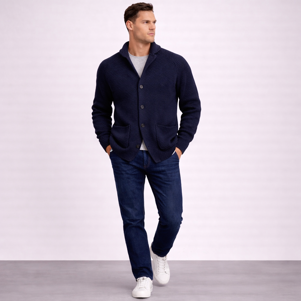 Hugo | Cárdigan de lana con canalé para hombre