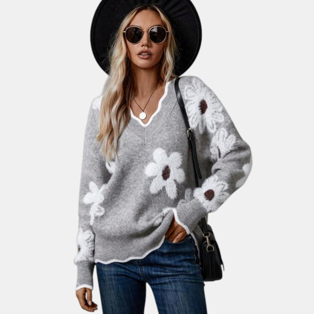 Floréa - Jersey floral con escote en V