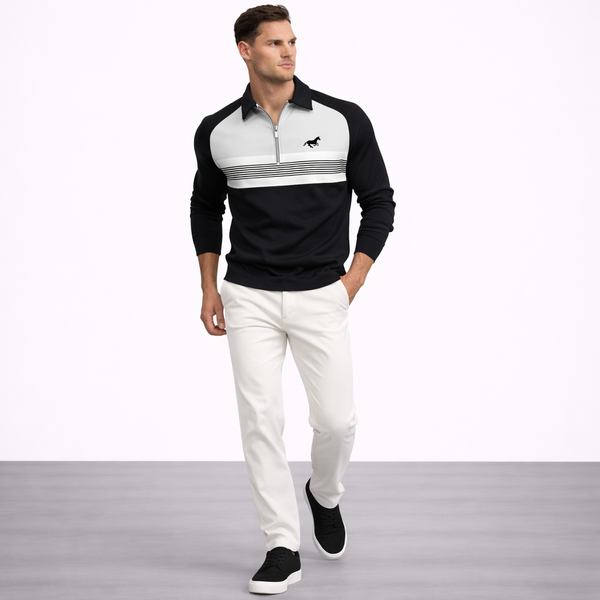 Mirani | Polo De Rayas Con Cremallera De Lujo Para Hombre