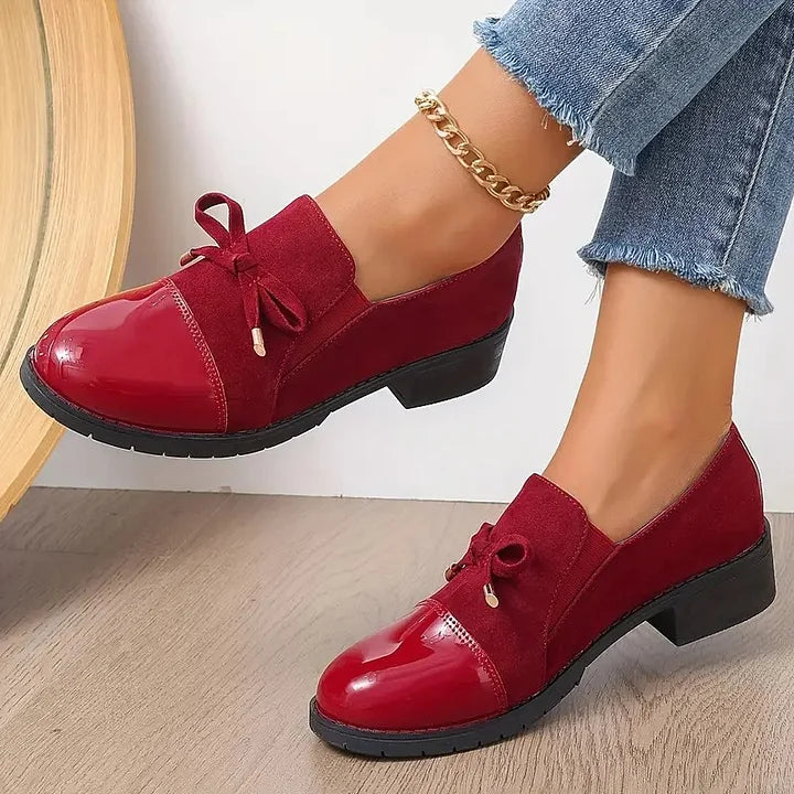 Marvina - Mocasines Elegantes Con Punta Redonda y Lazo Decorativo