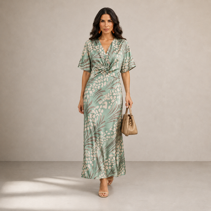 Carla™ | Vestido drapeado estampado