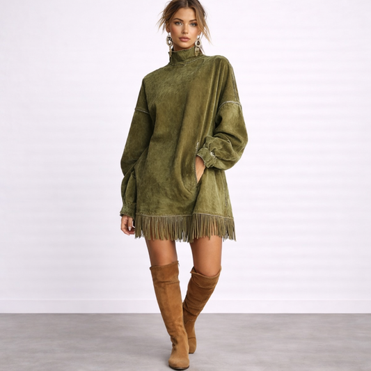 Asela - Vestido De Ante Con Cuello Alto