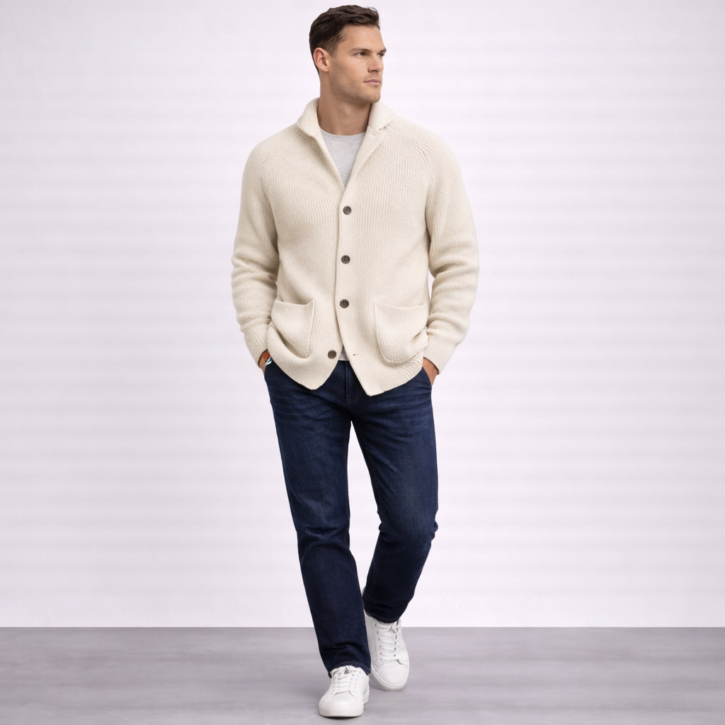 Hugo | Cárdigan de lana con canalé para hombre