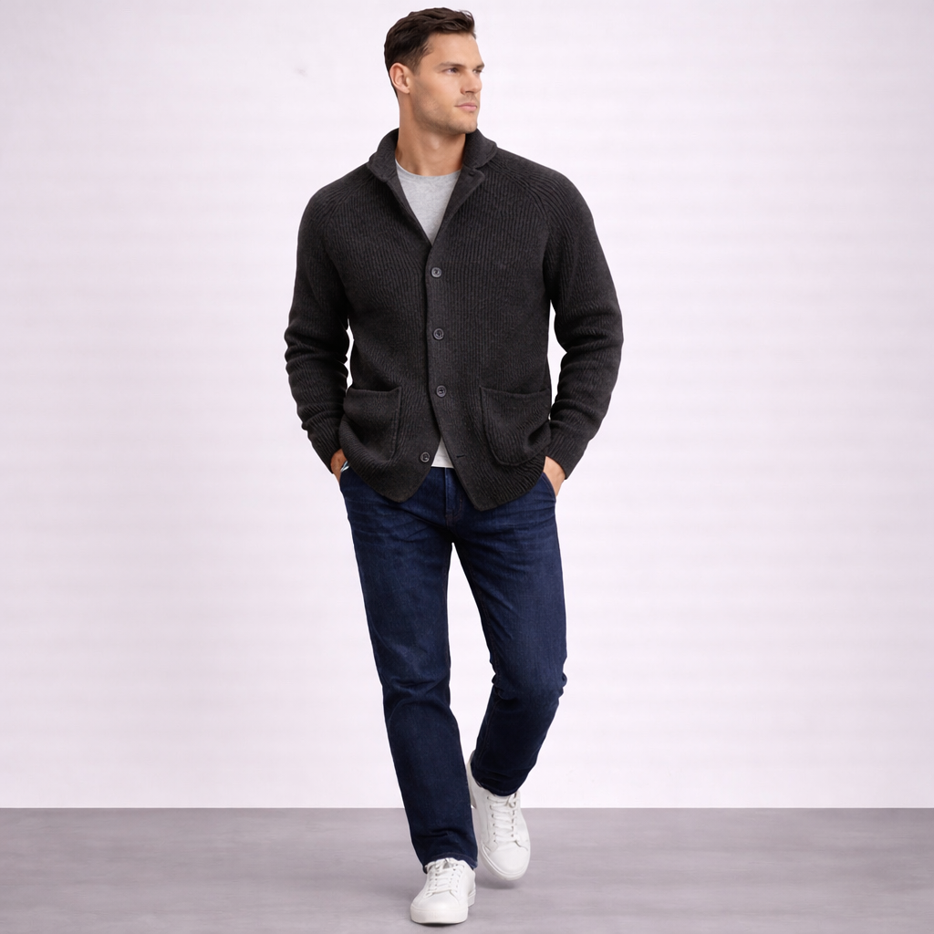Hugo | Cárdigan de lana con canalé para hombre