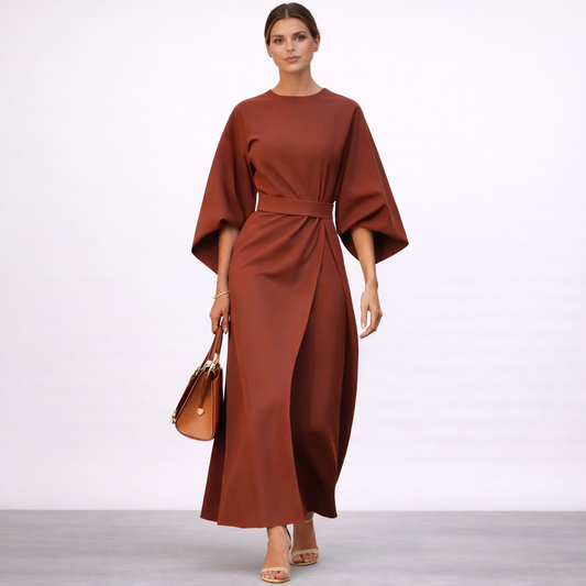 Rita - Elegante Vestido Con Mangas Farol y Cinturón
