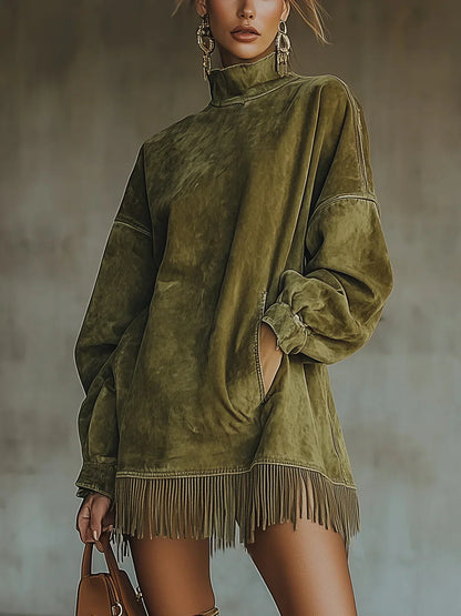 Asela - Vestido De Ante Con Cuello Alto