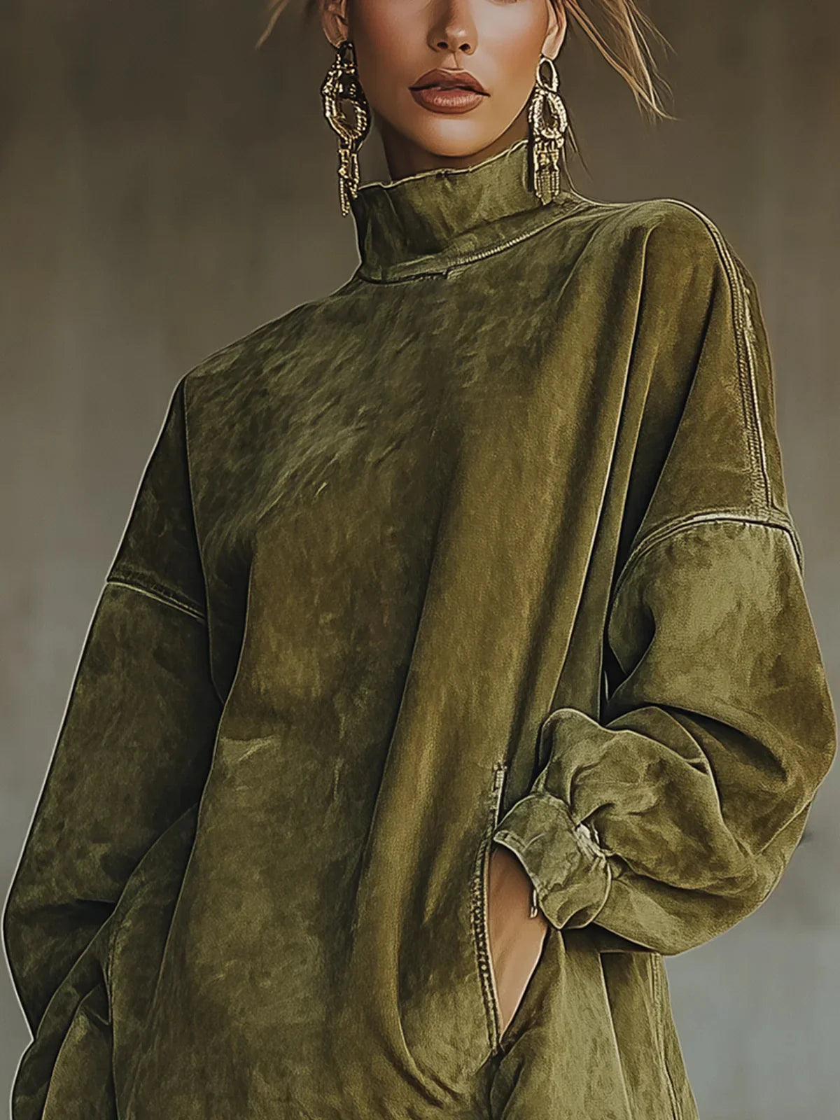 Asela - Vestido De Ante Con Cuello Alto