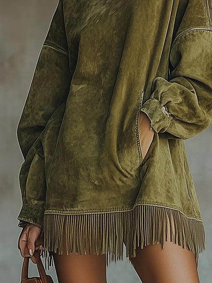 Asela - Vestido De Ante Con Cuello Alto