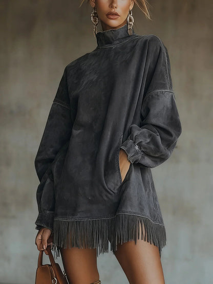 Asela - Vestido De Ante Con Cuello Alto