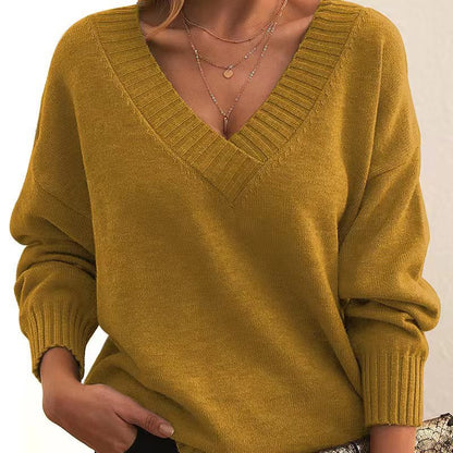 Frida | Suéter Liso Con Cuello En V – Tejido De Punto Holgado