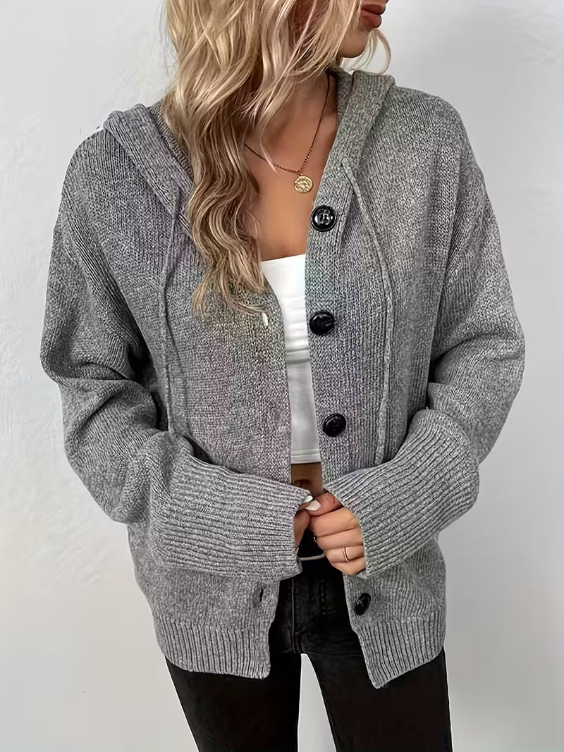 Karalina - Cárdigan Con Capucha y Botones Delanteros De Punto Trenzado