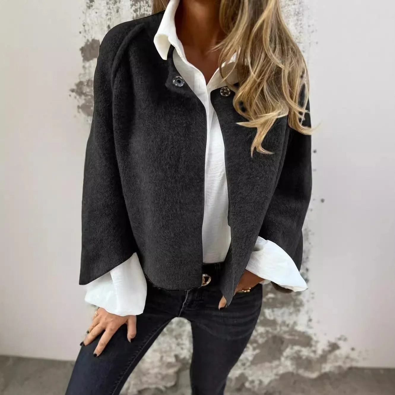 Henrike - Abrigo de Lana con Cuello Redondo y Mangas Largas