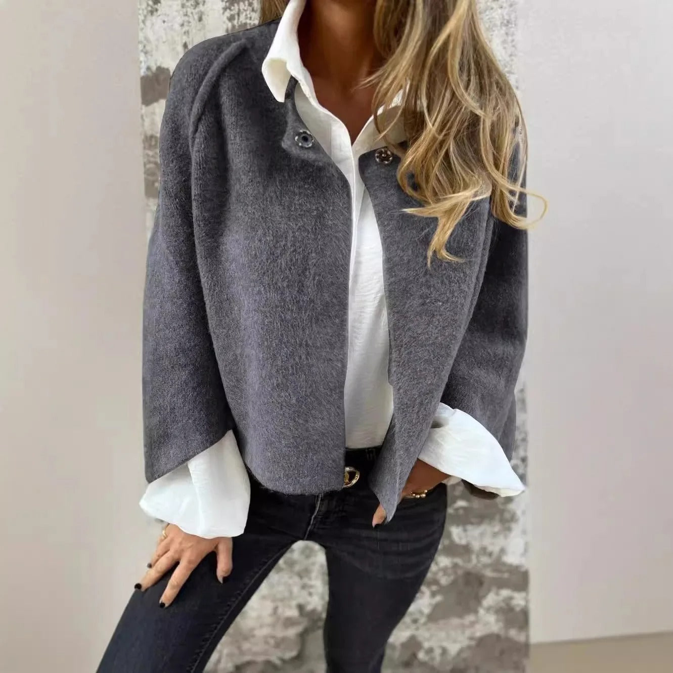 Henrike - Abrigo de Lana con Cuello Redondo y Mangas Largas