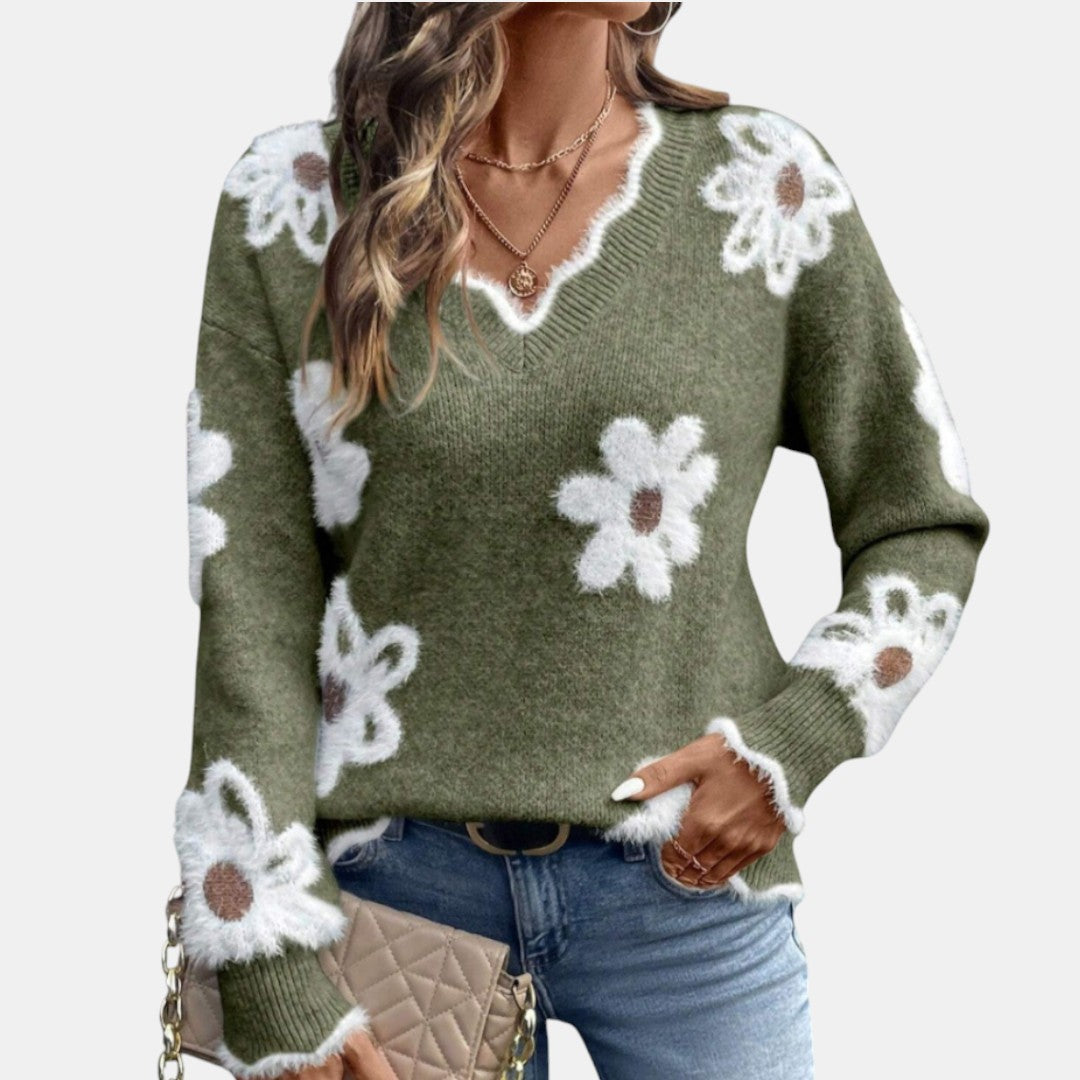 Floréa - Jersey floral con escote en V