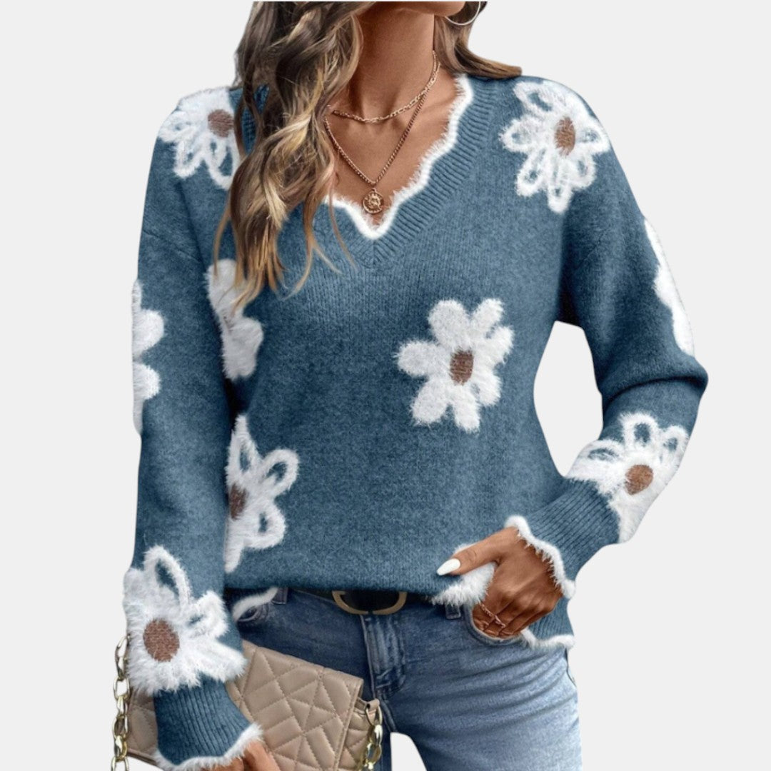 Floréa - Jersey floral con escote en V