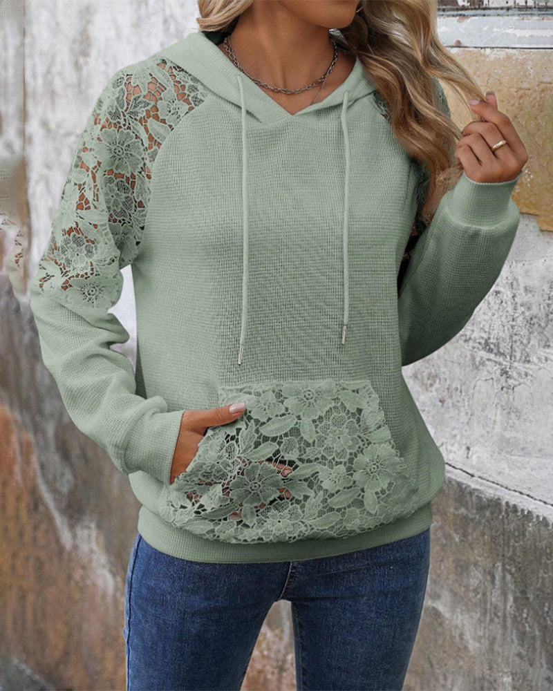 Laessa - Sudadera Con Capucha y Encaje Floral Con Bolsillo Delantero